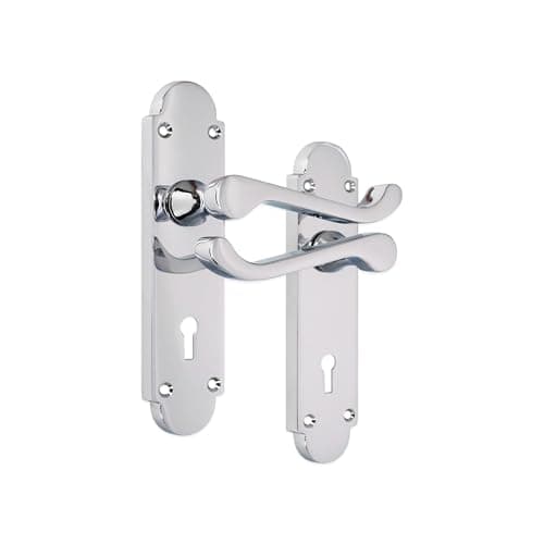 Image of Infinity Decor Polished Chrome Victorian Scroll Oakley Lever on Keyhole Half Round Backplate Pull Door Handles 170 x 40mm – Ideal for Interior and Exterior Use