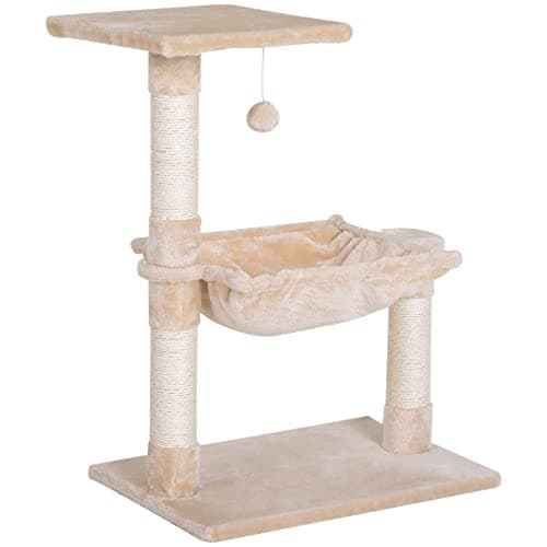 Image of PawHut Cat Scratch Post with Bed Cat Tree for Indoor Cats Sisal Scratching Posts Hammock Kitty Activity Centre Beige