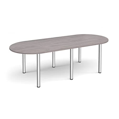 Image of Mr Office Radial end meeting table with 6 radial legs - chrome legs, Grey oak