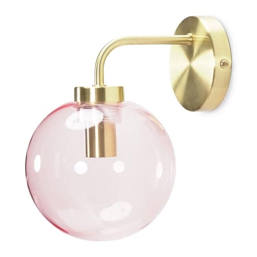 Image of ValueLights | Brushed Gold Metal Stem Wall Light with Pink Tinted Glass Globe Shade | Wall Lamps & Sconces, Home Décor & Improvement Essential | Includes Bulb | Mains Wired