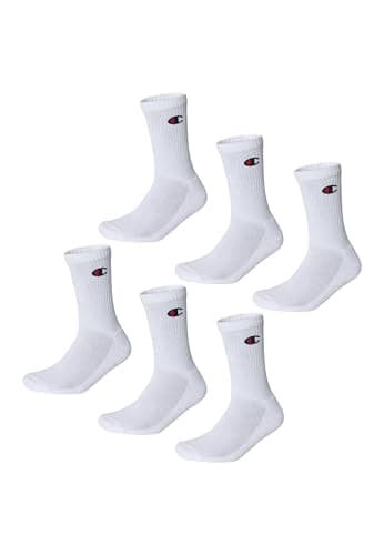 Image of Champion Unisex Basics 6pk Crew Sports Socks, White, 9 UK