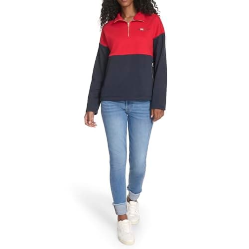 Image of Tommy Hilfiger Women's 1/4 Zip Mockneck Colorblock Fleece Sweatshirt (1-Pack), L