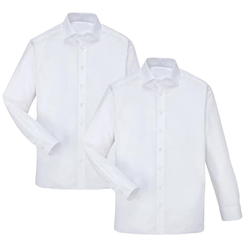 Image of LXEASYGO 2 Pack Girls Long Sleeve School Blouses Shirt Plain Regular Fit Easy Care White Blue School Uniform for Girls Teenagers Age 5-16 (UK, Age, 9 Years, 10 Years, Regular, 2White)