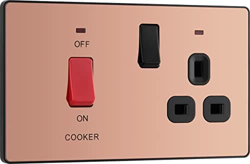 Image of BG Electrical Cooker Switch with Socket and LED, Cooker Control Unit, Control Socket, Double Pole, Screwless Front Plate, Evolve, Polished Copper, 45A, PCDCP70B