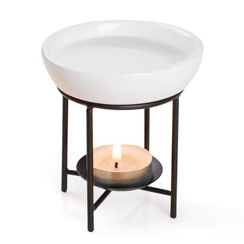 Image of Bighan Metal Essential Oil Burner Wax Melt Burner Diffuser, Tea Light Candle Holder Aroma Diffuser Home Bedroom Decor, Black