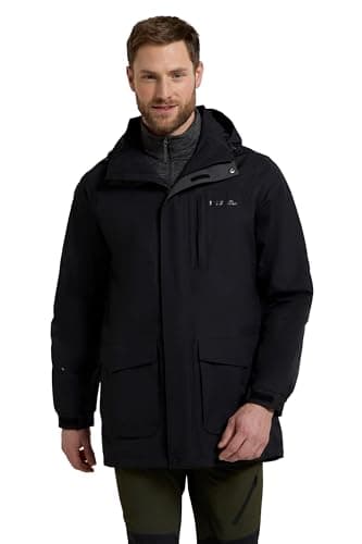 Image of Mountain Warehouse Glacier II Long Mens Waterproof Jacket - IsoDry, Breathable & Quick Dry Rain Coat, Taped Seams, Detachable Hood - Spring Summer Walking, Hiking Black S