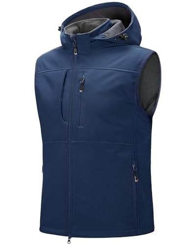 Image of 33,000ft Men‘s Softshell Gilet Waterproof Activewear Vests Windproof Fleece Lined Gilets with Hood Sleeveless Softshell Jacket for Hiking, Golf, Travelling,Safari Blue L