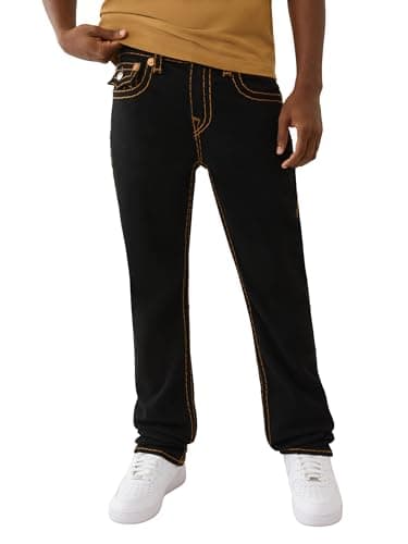 Image of True Religion Men's Ricky Super T Flap Jeans – Flap Back Pockets, Black Rinse, 40