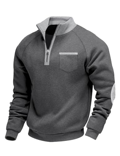 Image of Volemo Mens Sweatshirts Quarter Zip Jumper with Pocket, Warm Fleece Long Sleeve Casual Pullover for Hiking Wear Dark Grey L