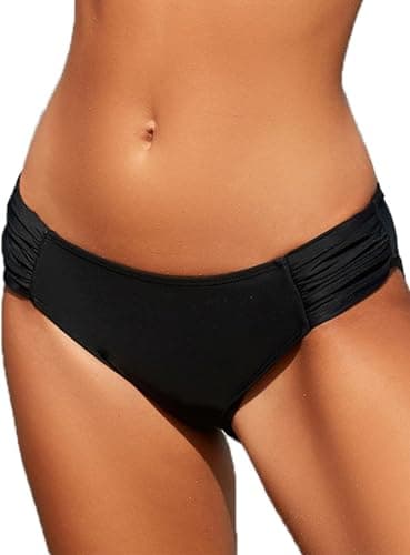 Image of Womens Low Rise Black Bikini Bottoms Full Coverage Ruched Sides Swimsuits Swimwear Bathing Suit Bottom（Black,S）