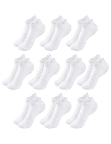 Image of Witwot 10 Packs Boys' Athletic Socks Unisex Kids Sports Ankle Socks Trainning Socks with Arch Support Mesh 10-12Y White Tag L