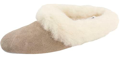 Image of Women's British Made Premium Lambswool Slip On Mule Slippers with Suede Sole (Beige, UK Footwear Size System, Adult, Women, Numeric, Medium, 5)