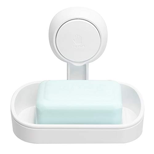 Image of LEVERLOC Soap Dish for Shower, Max Hold 3 KG Suction Soap Holder for Bathroom, Bathtub, Wall Mounted, Waterproof, Drill-Free, Removable Suction Shower Organizer, Sponge Sink Holder, Plastic In White