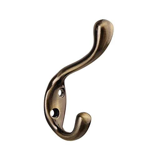Image of HASWARE 6 PCS Double Prong Robe Hook, Dual Coat Hooks Antique Wall Mounted Hooks Robe Vintage Hooks Hangers Heavy Duty with 12 Pieces Screws for Coats Hat Clothes Hanger Towel Keys (Antique Brass)