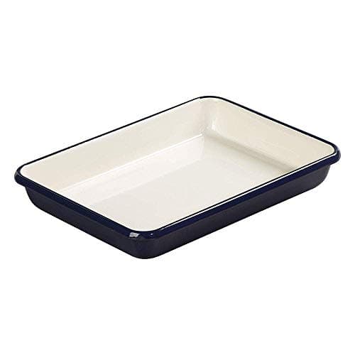 Image of Tala Small Enamelled Roaster in a Indigo and Ivory Colours, Measuring 28 cm x 21 cm x 5.5 cm