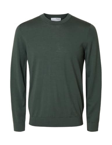 Image of Selected Homme Male Crew Neck Jumper 100% Merino Wool, deep Forest, XXL