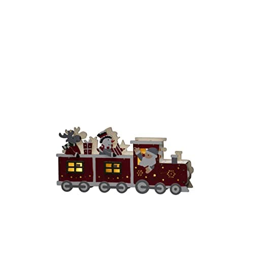 Image of Konstsmide Christmas Lights/LED Wooden Silhouette Santa Snowman Train Scene/6H Timer, 3 Diodes, Battery Operated or USB, Indoor, 2 x AA 1.5V (Excluded)