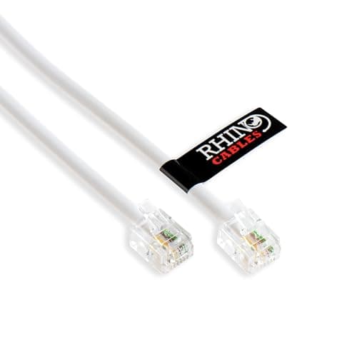 Image of rhinocables ADSL RJ11 High-Speed Telephone & Internet Cable | Universal Compatibility for BT, Modem, Router, Landline & Broadband | Durable Copper Core for Optimal Signal (1m,White,Pack of 1)