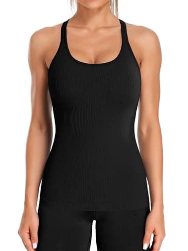 Image of ATTRACO Ribbed Workout Tank for Women Athletic Sports Sleeveless Vest Tops Black L