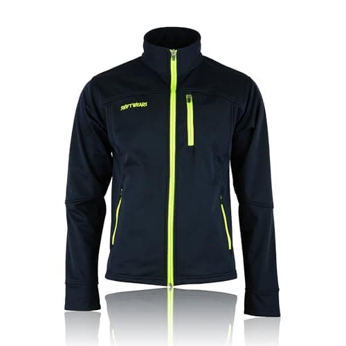 Image of Mens Softshell Thermal Winter Jacket Warm Fleece Lined Outdoor Casual Water Repellant Work Zip Up Collared Pockets High Visibility Windproof Jacket (UK, Alpha, XXL, Regular, Regular, Navy Blue)