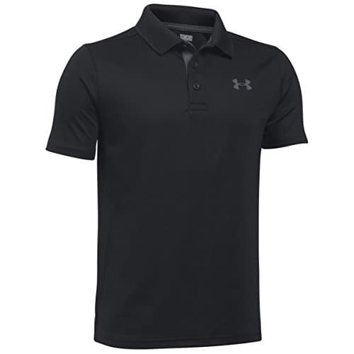 Image of Under Armour UNDKU Kids Performance Polo Polo - Black/Carbon Heather/Rhino Gray (001), YXL