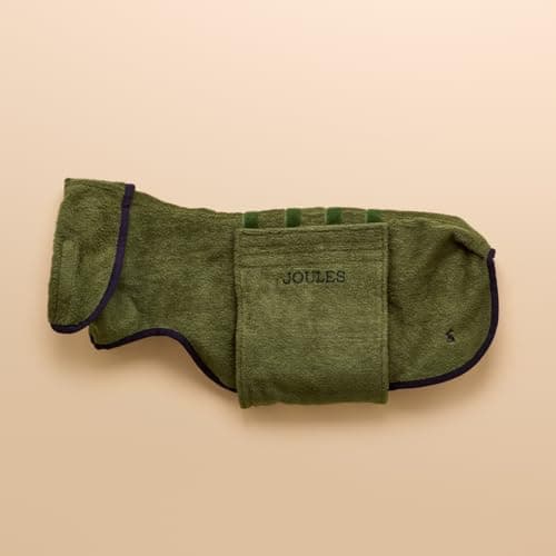 Image of Rosewood x Joules Khaki Drying Coat for Dogs, Large – Absorbent Towel Coat for Wet Dogs with Storage Bag, Fast Drying, Soft, Lightweight Pet Bathrobe