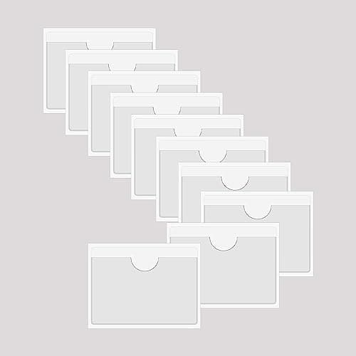 Image of Baikeen Self Adhesive Clear Pockets,Clear Self Adhesive Card Label Pocket Holders Photo Pockets Sleeves for Index Cards,Planners,Cabinets,Shelves 10Pieces(150x95mm)