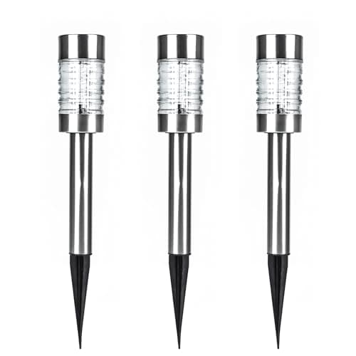 Image of Status Nundle Outdoor Garden Solar Light / 3 Pack of 6 Centimeter LED Bollard Top Stake Lights/Stainless Steel, Waterproof Garden Ornament Solar Light/Rechargeable Battery Included (NUNDLESS3PK6)