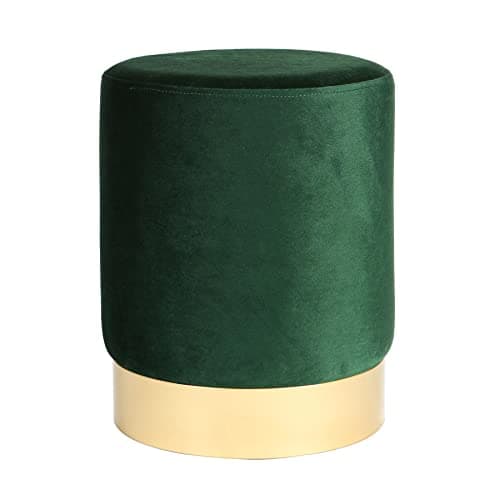 Image of Harbour Housewares Round Velvet Pouffe - Luxe Living Room Bedroom Dressing Table Accent Footstool - 29 x 36cm - Green