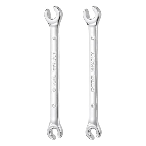 Image of sourcing map 2 Pcs Flare Nut Wrench 6mm x 8mm Metric Double Open End Thick Spanner Mirror Polish Finish 45# Steel Brake Line Wrench for Fuel Tube Hose Transmission Line, Silver