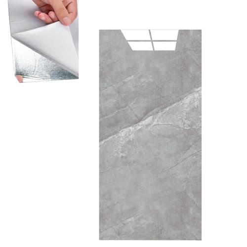 Image of 10Pcs Marble Tile Stickers,60 x 30cm Self Adhesive Wall Tiles,Stick On Tiles for Bathroom,Decorative Waterproof Self Adhesive Tile for Walls Bathroom/Kitchen/Living Room/Bedroom (10, Light Grey)