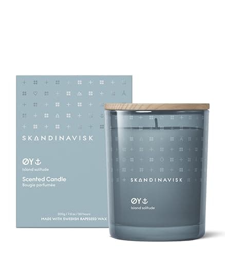 Image of Skandinavisk ØY 'Island' Scented Candle. Fragrance Notes: Crabapple and Dog Rose, Water Mosses and Green Leaves. 200 g.