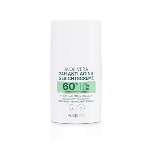 Image of Aloe Vera 24h Anti Ageing Face Cream (50 ml) Contains 60% Aloe Vera, Q10, Avocado Oil, Shea Butter, Hyaluronic Acid, Peach Kernel Oil and Vitamin E + A | Smooth Soft Cream | Day and Night Care Cream | Counteracts Wrinkle Formation | Vegan | Made in Germany