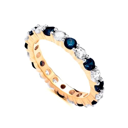 Image of Old English Jewellers 9ct Yellow Gold on Silver Simulated Blue Sapphire & CZ Full Eternity Band Ring size K to S (M)