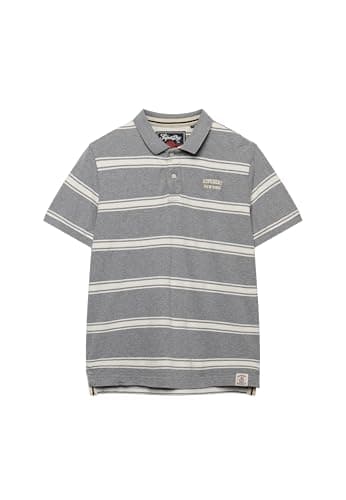 Image of Superdry Men's Vintage Jersey Polo Shirt, Griffin Grey Marl Stripe, 3XL