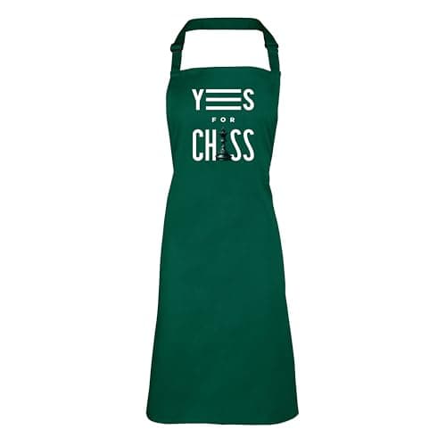 Image of Shopagift Yes for Chess Knight King Queen Board Game Adults Apron for Cooking Chef DIY Kitchen - Green
