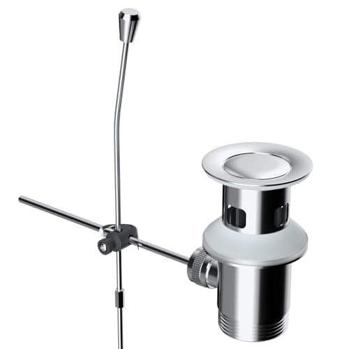 Image of iFealClear Basin Waste with Pull Rod, G 1 1/4''(40.4mm), Stainless Steel Sink Plug Replacement, Bathroom Pop Up Basin Plug with Lever, Suitable for Bathroom Sink with Overflow, Chrome