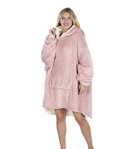 Image of Oversized Hoodie Blanket Women Ultra Plush Fleece with Soft Sherpa Reversible Warm Cosy Comfy Wearable Hooded Giant Sweatshirt Throw for Girls Adults Men Boys Kids Big Pocket (Blush Pink)