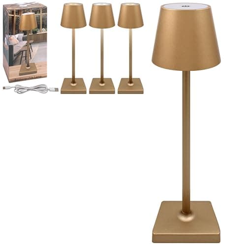 Image of L & P Home & Gifts Lesser & Pavey Gold Rechargeable Touch Lamp | Gift for Women & Men | Bedside Nightstand Table Lamp | Battery Powered Touch Control Night Lights