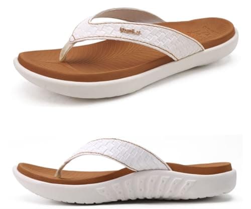 Image of KuaiLu Womens Flip Flops Ladies Yoga Mat Comfortable Walking Thong Sandals with Plantar Fasciitis Arch Support Slip On Indoor Outdoor for Summer, White Size 6