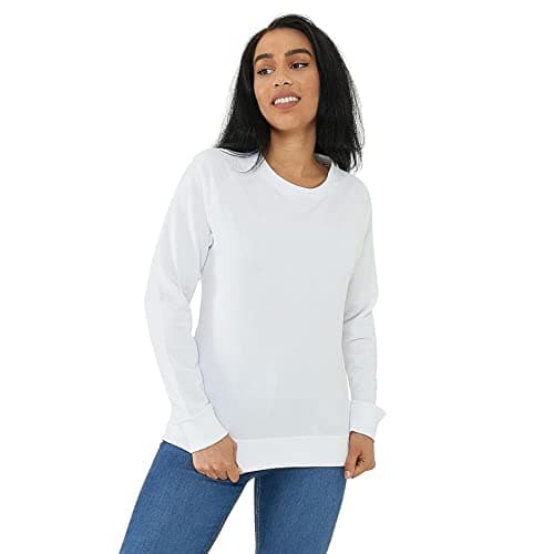 Image of Style It Up *Womens Raglan Plain Crew Neck Sweatshirt Pullover Sweater Long Sleeve Jumper Top (White, S)