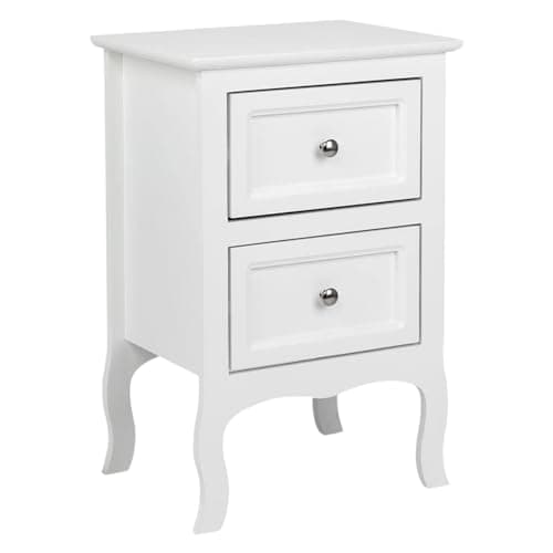 Image of Karl home White Bedside Table for Bedroom, French Country End Table with 2 Drawers, Antique Nightstand for Bedroom, Wood End Table for Living Room Sofa, Side Table, Guest Room