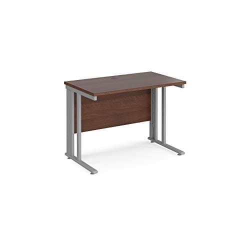 Image of Mr Office Maestro 25 straight desk 600mm deep - silver cable managed leg, 1000, Walnut