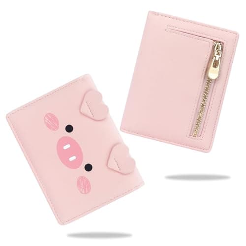 Image of conisy Small Wallet for Women, Cute Bifold Leather Slim RFID Wallets for Women and Girls with Zipper Coin Purse (Pig Pink)