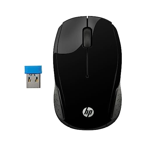 Image of HP 200 Black Wireless Mouse | Red LED | 1000 DPI Optical Mouse Sensor | 2.4GHz Wireless USB Receiver Included | Ambidextrous Design | 3 Buttons, Scroll Wheel | Up to 12 Month Battery | Black