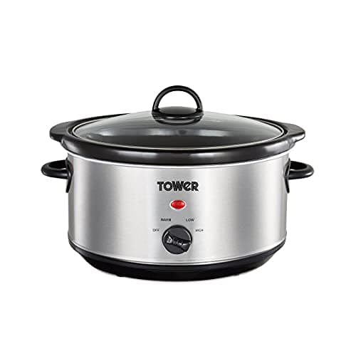 Image of Tower Slow Cooker with 3 Heat Settings and Removable Dishwasher Safe Pot, Up to 4 Portions, 3.5 Litre, Stainless Steel, T16039Y