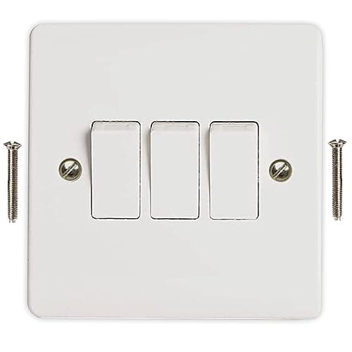 Image of Body-Plus 3 Gang 2 Way Light Switch - White Electric Curved Edge Light Switches with Screws - 250 V A.C, 10AX Electrical Wall Light Switch for Home, Office, Industries, etc (1)