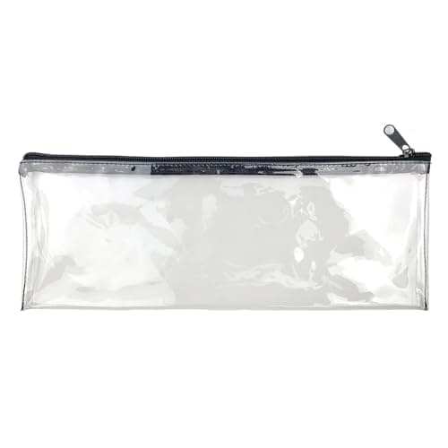 Image of Fashion Stationery Clear Pencil Case for Exams Large See Through Long Transparent Slim Storage Pouch with Black Zip Back to School Pencil Cases for Teenagers Boys Girls - Fits a 30cm Ruler