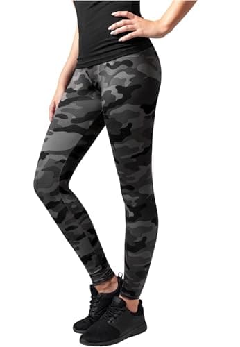 Image of Urban Classics Women's Camouflage Leggings Comfortable Sport Pants, Stretchy Workout Trousers with Military Print, Regular Skinny Fit, Dark Camo, M