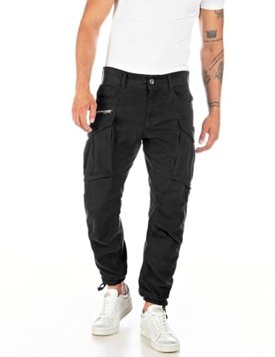 Image of Replay men's cargo trousers Joe regular fit made of comfort cotton, black (Black 098), 32W / 32L